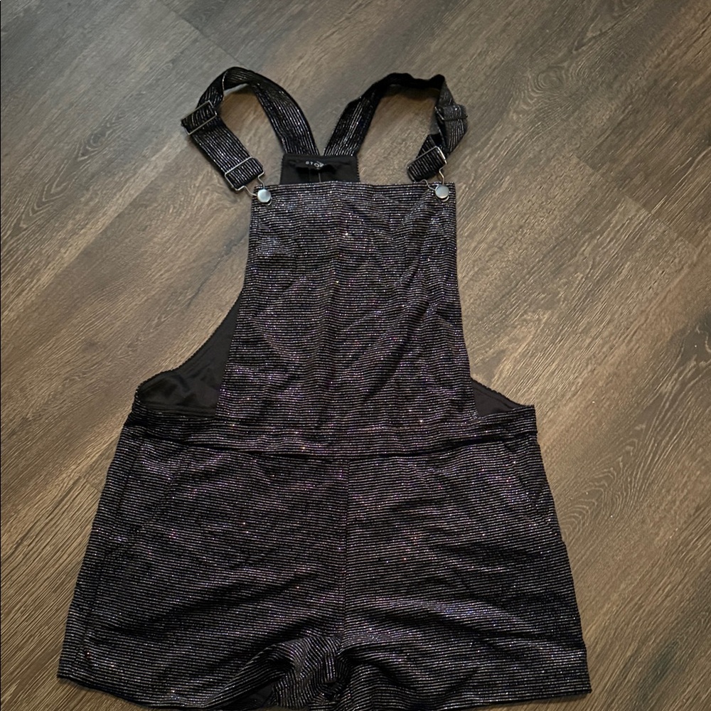 NWT Storia Black Shimmer & Glitter Overall Shorts